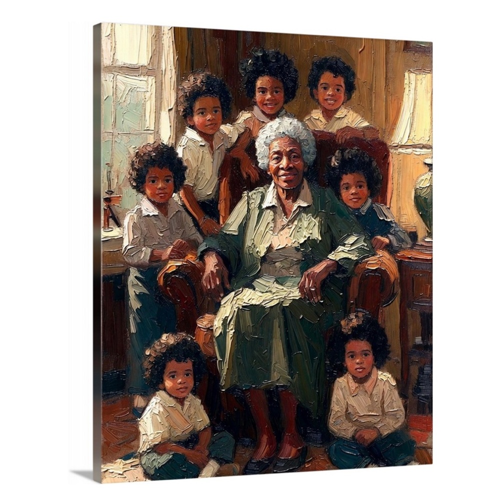 African American Grandmother with grandkids - Oil Painting on canvas 16x20